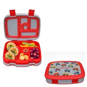 Bentgo Kids Prints 5-Compartment Bento-Style Kids Lunch Box School Red Trucks